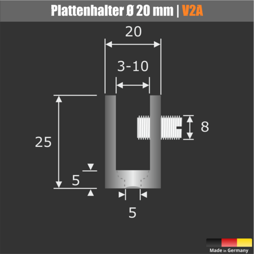 Plattenhalter Edelstahl Ø 20 WA 5 mm  Details