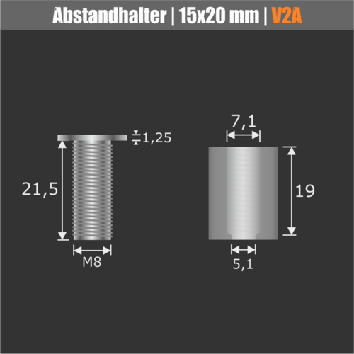 Abstandhalter Ø 15 mm aus Edelstahl WA:20 mm technische Daten 2