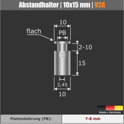 Abstandhalter Ø 10 mm aus Edelstahl WA:15 mm technische Daten 1
