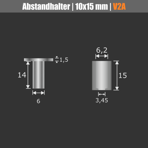Abstandhalter Ø 10 mm aus Edelstahl WA:15 mm technische Daten 2