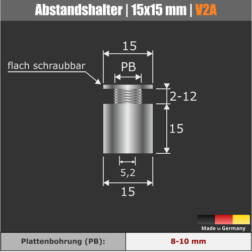 Abstandhalter Ø 15 mm aus Edelstahl WA:15 mm technische Daten 1