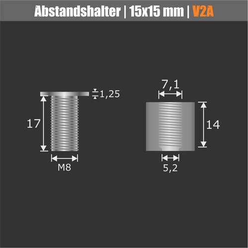 Abstandhalter Ø 15 mm aus Edelstahl WA:15 mm technische Daten 2