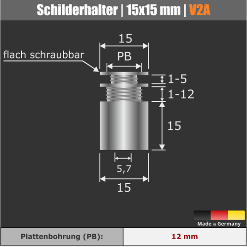 Schildhalter Ø 15 mm aus Edelstahl WA:20 mm technische Daten 1