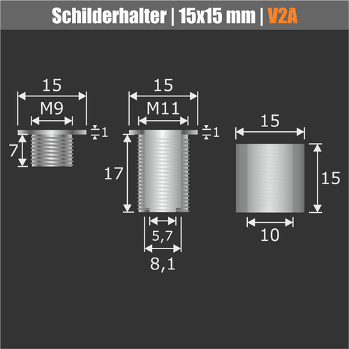 Schildhalter Ø 15 mm aus Edelstahl WA:20 mm technische Daten 2