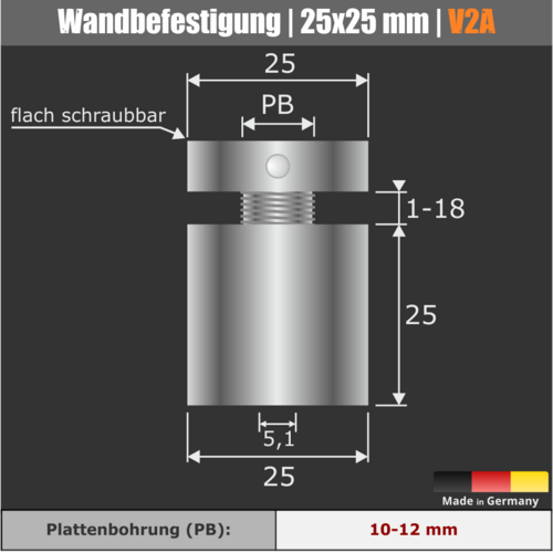 Punkt-Schilderhalter Ø 25 mm aus Edelstahl WA:25 mm technische Daten 1