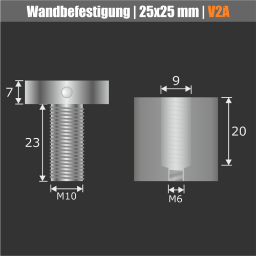 Punkt-Schilderhalter Ø 25 mm aus Edelstahl WA:25 mm technische Daten 2