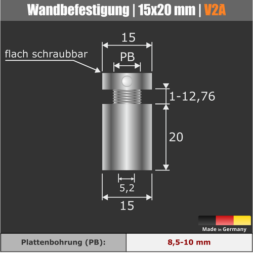 Punkt-Schilderhalter Ø 15 mm aus Edelstahl WA:20 mm technische Daten 1