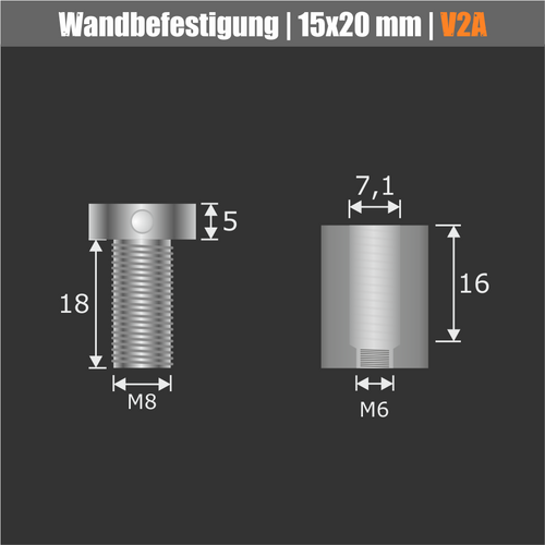 Punkt-Schilderhalter Ø 15 mm aus Edelstahl WA:20 mm technische Daten 2