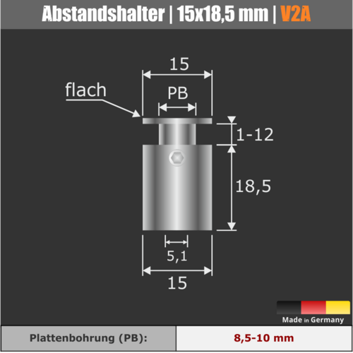 Schildhalter Ø 15 mm aus Edelstahl WA:18,5 mm technische Daten 1