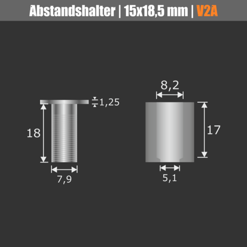Schildhalter Ø 15 mm aus Edelstahl WA:18,5 mm technische Daten 2