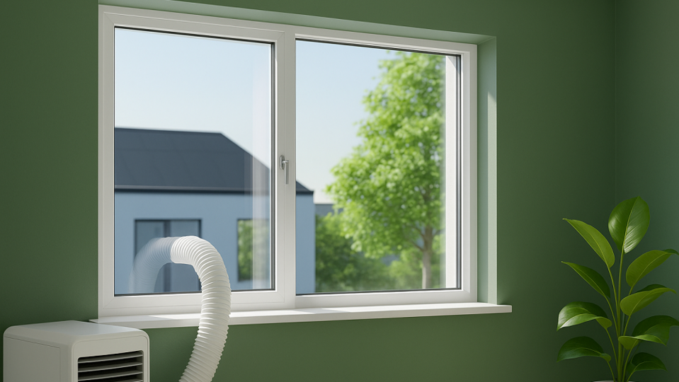 Acryglasscheibe mit Bohrung für eine Zwischenscheibe als Fensterabdichtung für Klimaanlagen