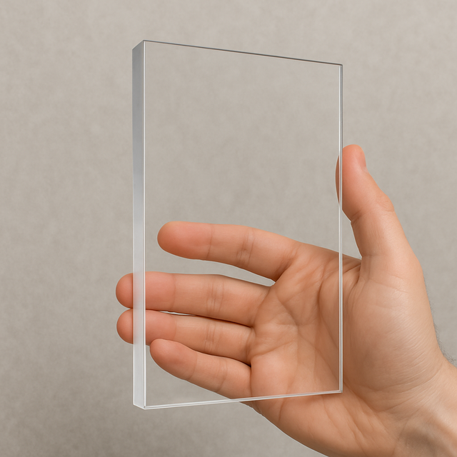 Polycarbonatzuschnitt gehalten in einer Hand